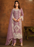 Vegaa Fashion Designer Onion Pink Soft Organza Embroidery Salwar Suit | Grocsy