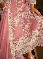 Vegaa Fashion Designer Peach Soft Organza Embroidery Salwar Suit | Grocsy