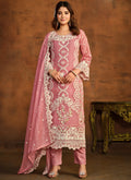 Vegaa Fashion Designer Peach Soft Organza Embroidery Salwar Suit | Grocsy