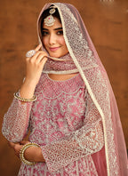 Vegaa Fashion Designer Pink Net Embroidery Anarkali Suit | Grocsy