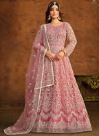 Vegaa Fashion Designer Pink Net Embroidery Anarkali Suit | Grocsy