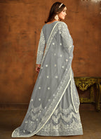 Vegaa Fashion Designer Grey Net Embroidery Anarkali Suit | Grocsy