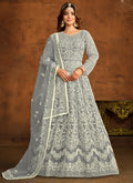 Vegaa Fashion Designer Grey Net Embroidery Anarkali Suit | Grocsy