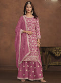 Vegaa Fashion Designer Pink Faux Georgette Embroidery Sharara Suit | Grocsy