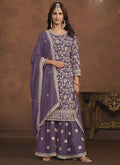 Vegaa Fashion Designer Lavender Faux Georgette Embroidery Sharara Suit | Grocsy