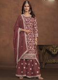 Vegaa Fashion Designer Brown Faux Georgette Embroidery Sharara Suit | Grocsy