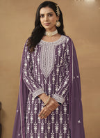 Vegaa Fashion Designer Purple Faux Georgette Embroidery Sharara Suit | Grocsy