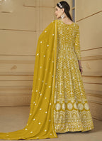 Vegaa Fashion Designer Yellow Faux Georgette Embroidery Anarkali Suit | Grocsy