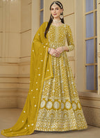 Vegaa Fashion Designer Yellow Faux Georgette Embroidery Anarkali Suit | Grocsy