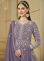 Vegaa Fashion Designer Lavender Faux Georgette Embroidery Anarkali Suit | Grocsy