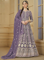 Vegaa Fashion Designer Lavender Faux Georgette Embroidery Anarkali Suit | Grocsy