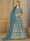 Vegaa Fashion Designer Grey Faux Georgette Embroidery Anarkali Suit | Grocsy