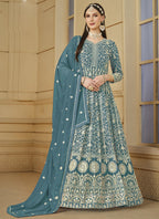 Vegaa Fashion Designer Grey Faux Georgette Embroidery Anarkali Suit | Grocsy