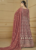 Vegaa Fashion Designer Dark Peach Faux Georgette Embroidery Anarkali Suit | Grocsy