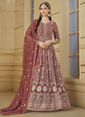 Vegaa Fashion Designer Dark Peach Faux Georgette Embroidery Anarkali Suit | Grocsy