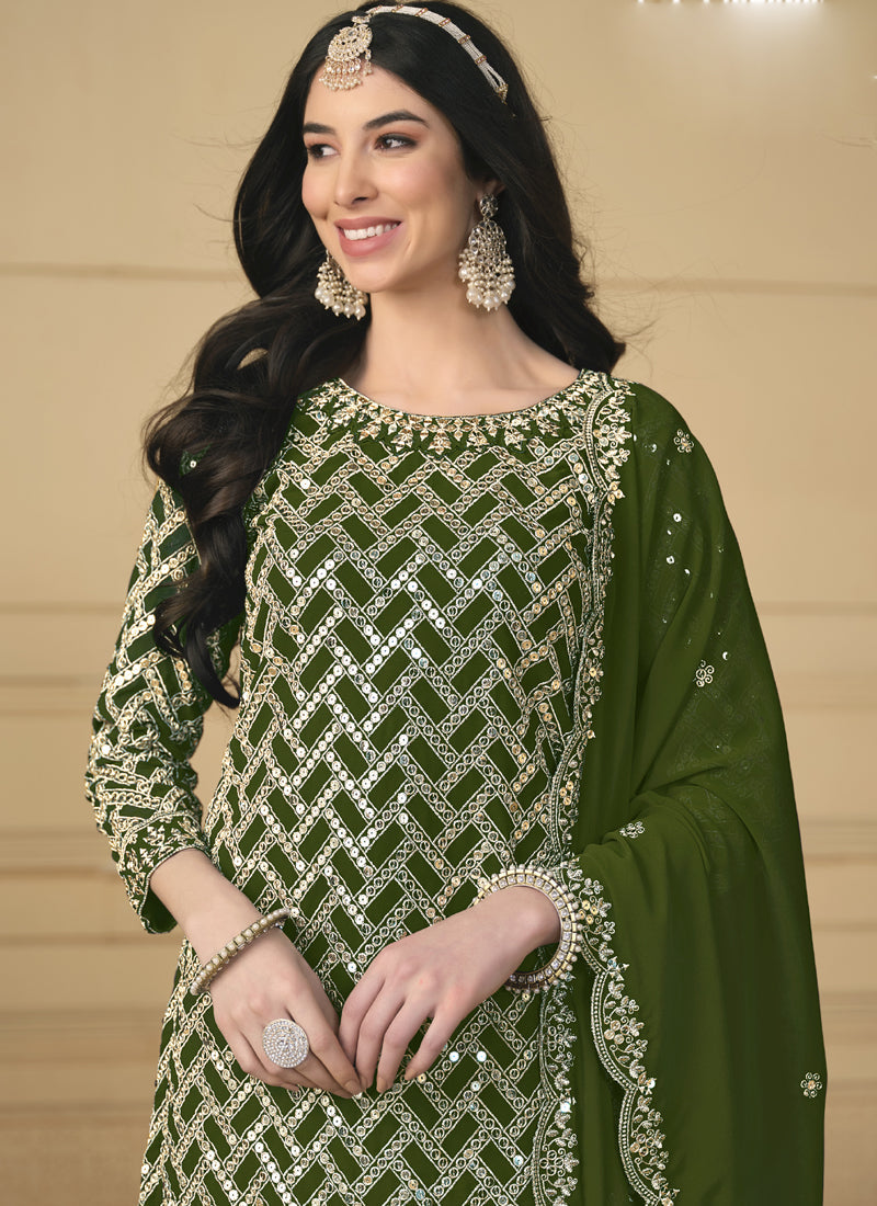 Vegaa Fashion Designer Mehendi Faux Georgette Embroidery Sharara Suit | Grocsy