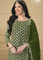 Vegaa Fashion Designer Mehendi Faux Georgette Embroidery Sharara Suit | Grocsy