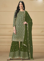 Vegaa Fashion Designer Mehendi Faux Georgette Embroidery Sharara Suit | Grocsy