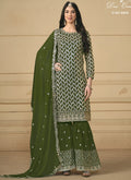 Vegaa Fashion Designer Mehendi Faux Georgette Embroidery Sharara Suit | Grocsy