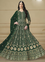 Vegaa Fashion Designer Green Faux Georgette Embroidery Anarkali Suit | Grocsy