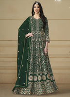 Vegaa Fashion Designer Green Faux Georgette Embroidery Anarkali Suit | Grocsy