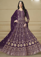 Vegaa Fashion Designer Violet Faux Georgette Embroidery Anarkali Suit | Grocsy