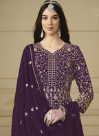 Vegaa Fashion Designer Violet Faux Georgette Embroidery Anarkali Suit | Grocsy