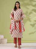 Janasya Regular Poly Cotton Cream Ethnic Motifs Notch Neck Set | Grocsy