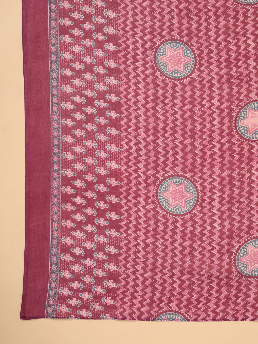 Janasya Regular Poly Cotton Purple Printed Shirt Collar Kurta,Bottom & Dupatta | Grocsy