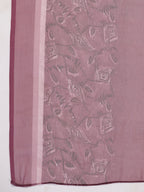 Janasya Regular Biscuit Slub Violet Abstract Tie-Up Neck Kurta,Bottom & Dupatta | Grocsy