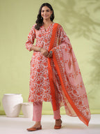 Janasya Regular Poly Cotton Off White Ethnic Motifs Round Neck Kurta Set | Grocsy