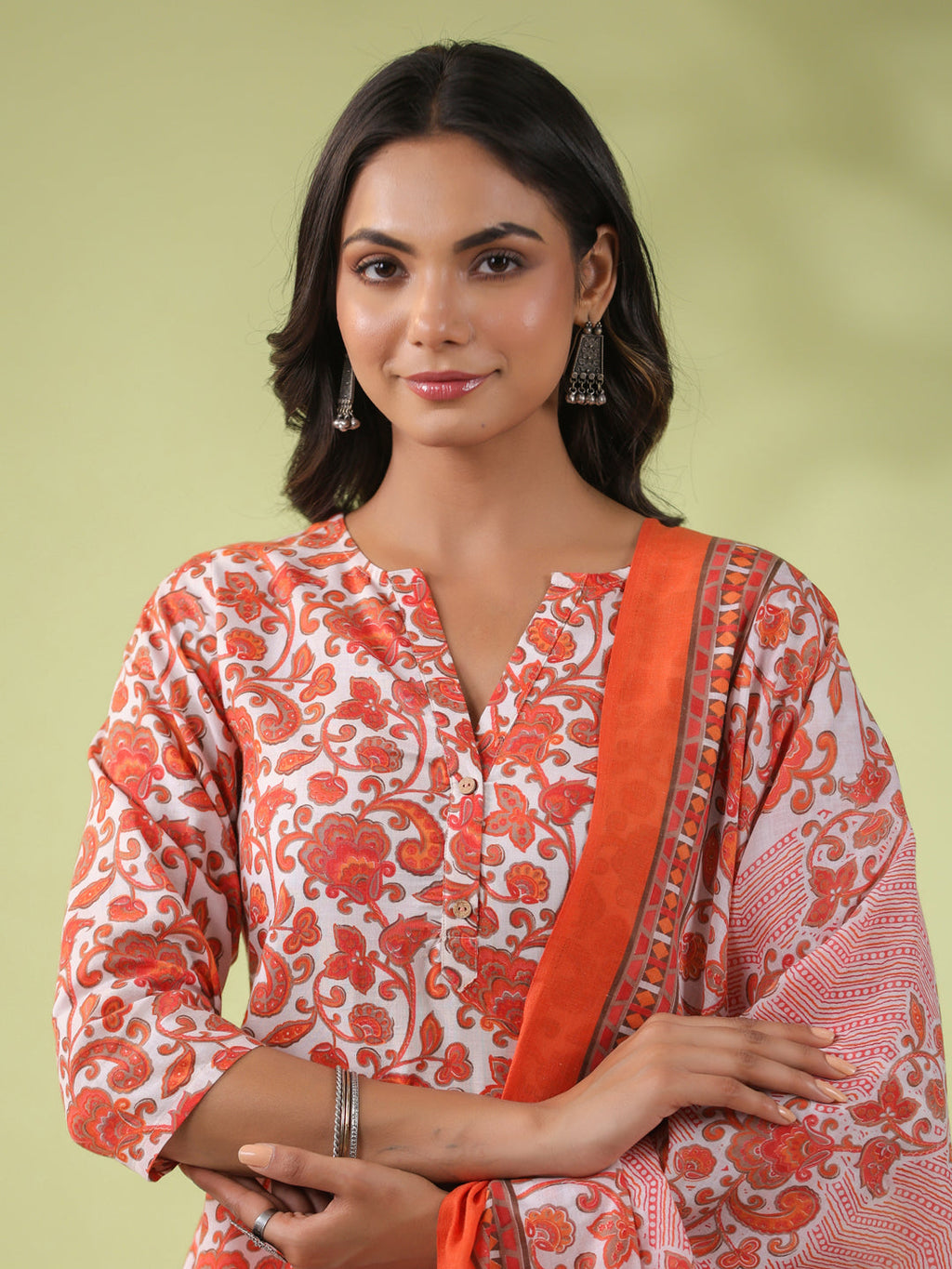 Janasya Regular Poly Cotton Off White Ethnic Motifs Round Neck Kurta Set | Grocsy
