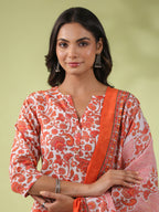 Janasya Regular Poly Cotton Off White Ethnic Motifs Round Neck Kurta Set | Grocsy