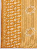Janasya Regular Poly Cotton Mustard Gemometric V-Neck Kurta Set | Grocsy