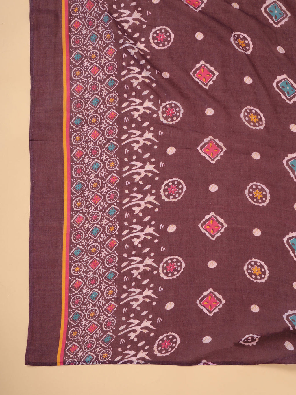 Janasya A-Line Cotton Blend Wine Abstract Round Neck Kurta,Bottom & Dupatta | Grocsy