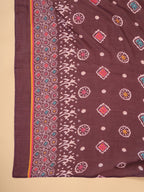 Janasya A-Line Cotton Blend Wine Abstract Round Neck Kurta,Bottom & Dupatta | Grocsy