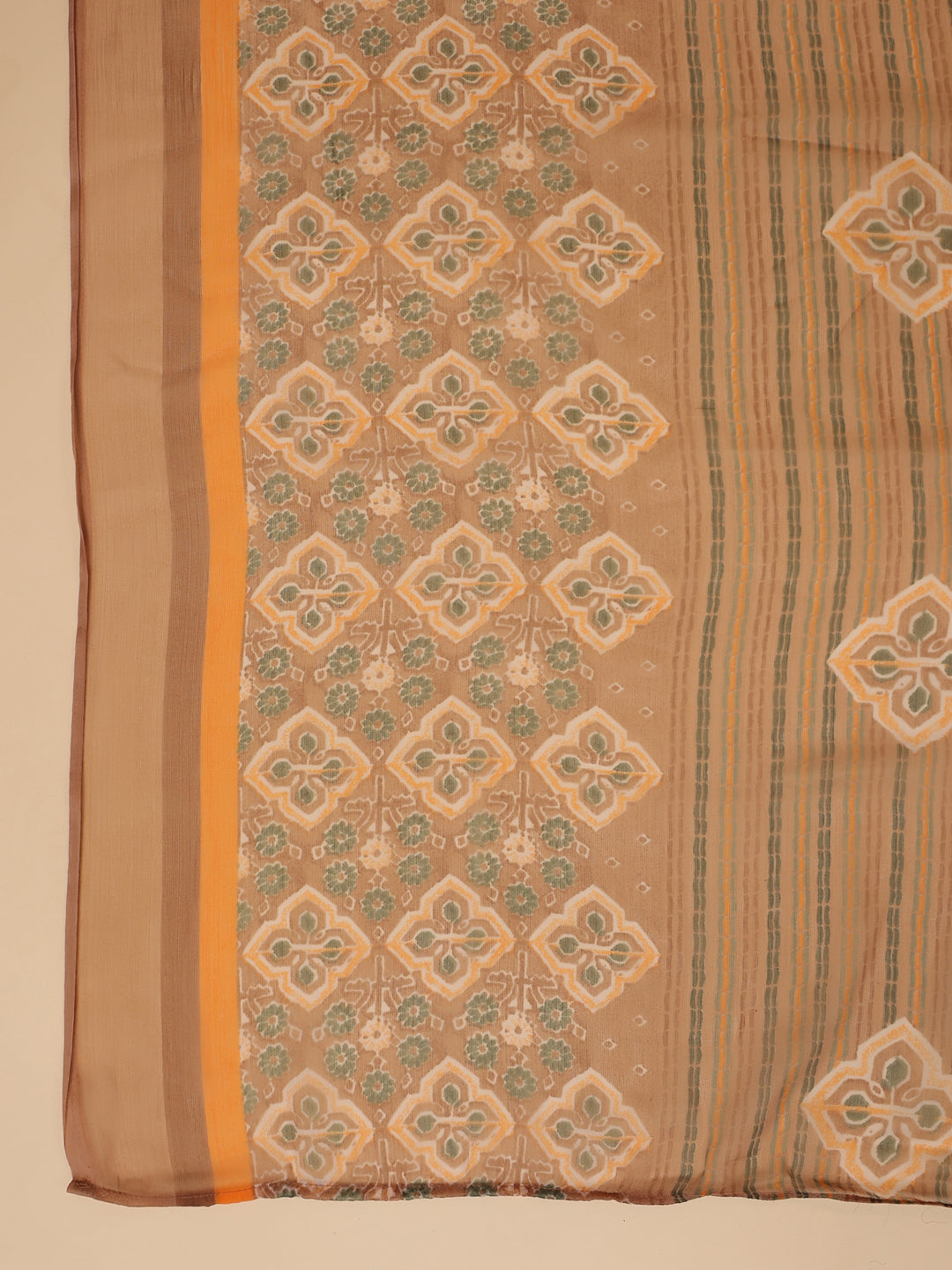 Janasya Straight Biscuit Slub Brown Ethnic Motifs Band Collar Kurta,Bottom & Dupatta | Grocsy
