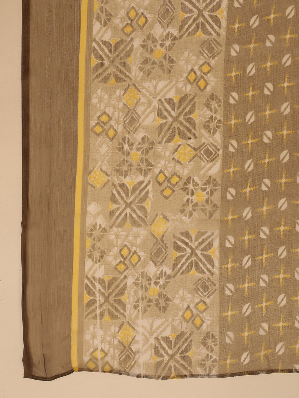 Janasya Regular Biscuit Slub Beige Gemometric Square Neck Kurta,Bottom & Dupatta | Grocsy