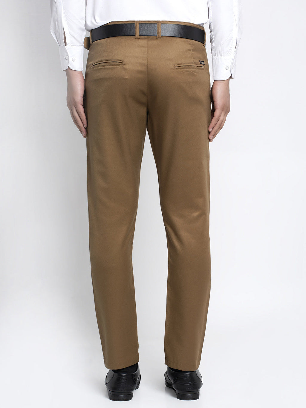 Jainish Men's Brown Tapered Fit Formal Trousers | Grocsy