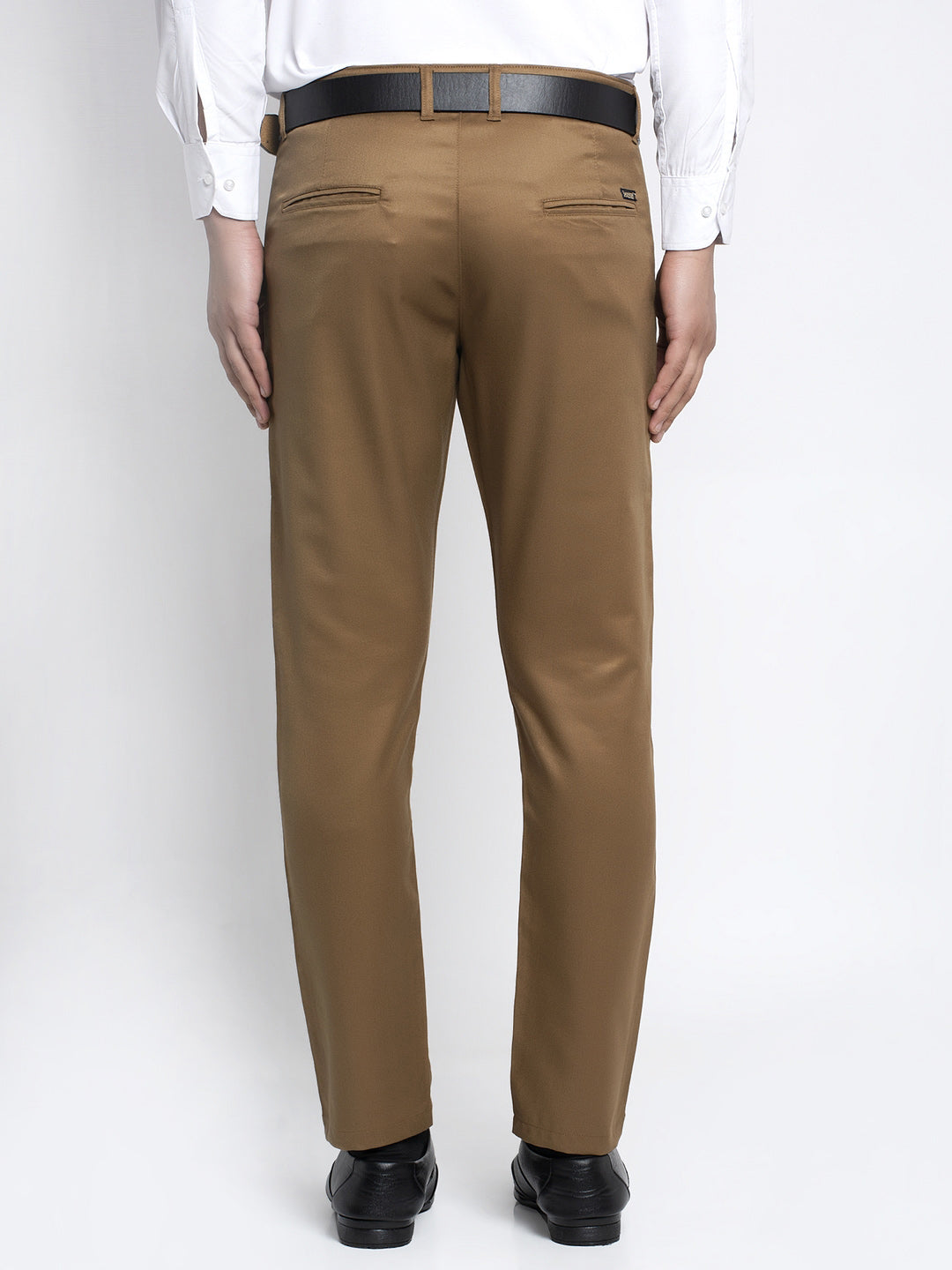 Jainish Men's Brown Tapered Fit Formal Trousers | Grocsy