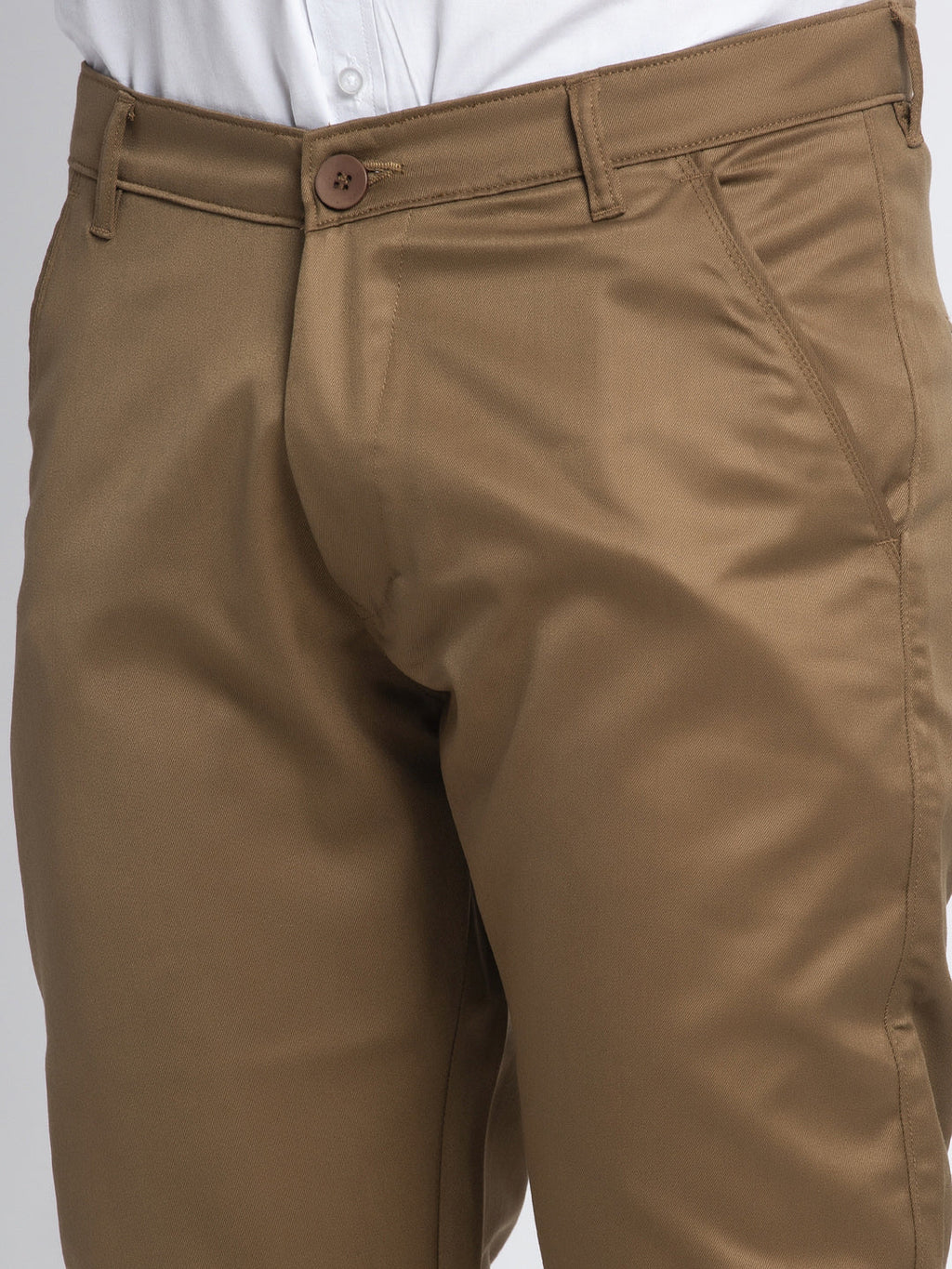 Jainish Men's Brown Tapered Fit Formal Trousers | Grocsy