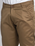 Jainish Men's Brown Tapered Fit Formal Trousers | Grocsy