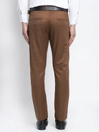 Jainish Men's Brown Tapered Fit Formal Trousers | Grocsy