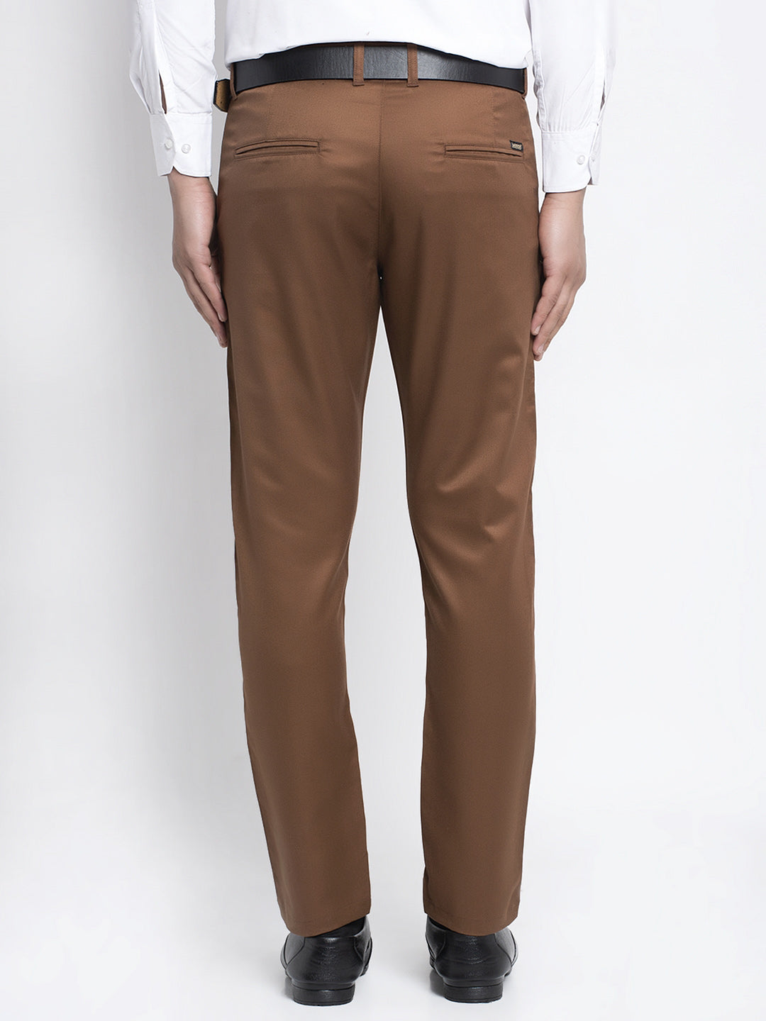 Jainish Men's Brown Tapered Fit Formal Trousers | Grocsy