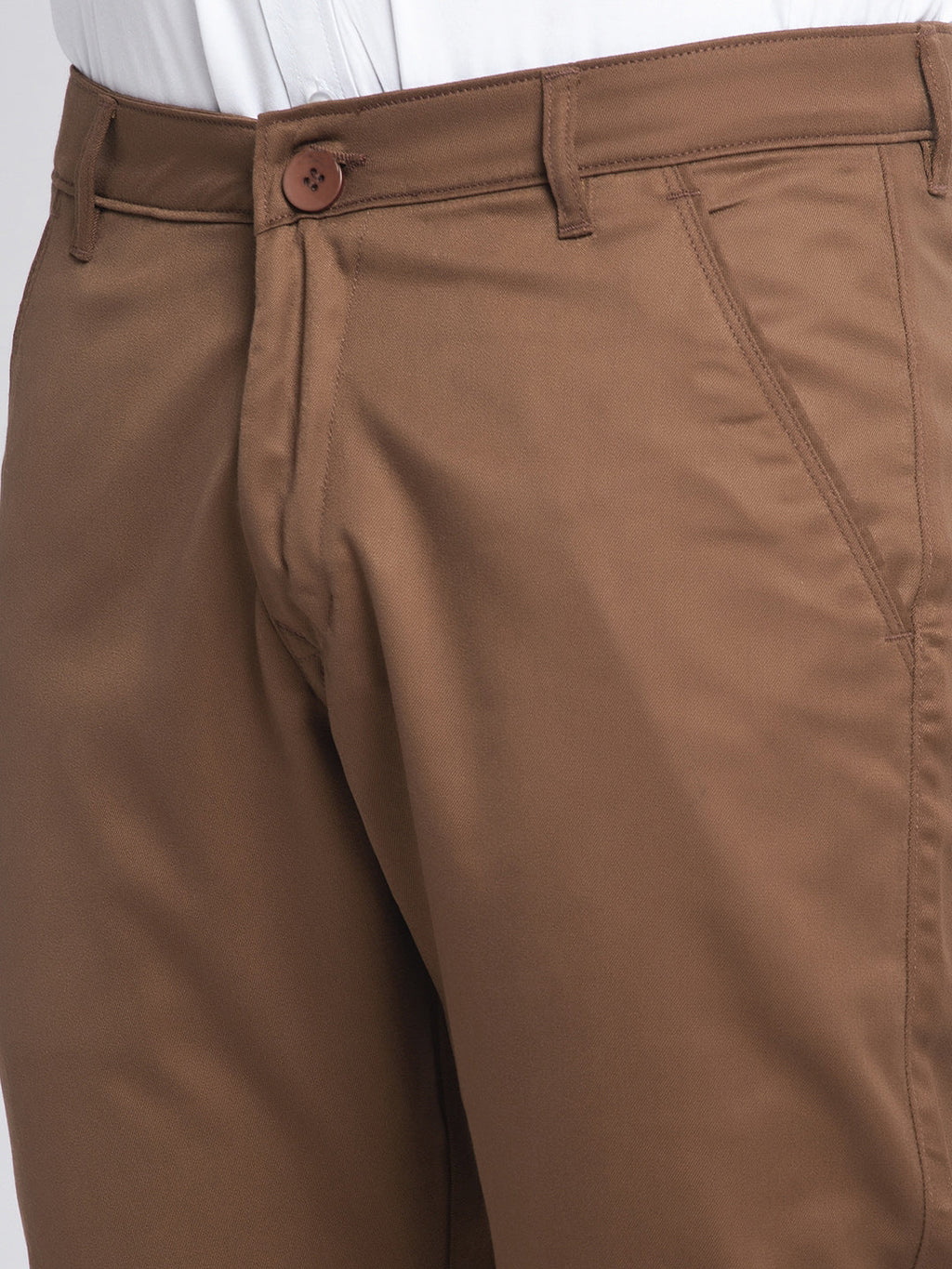 Jainish Men's Brown Tapered Fit Formal Trousers | Grocsy