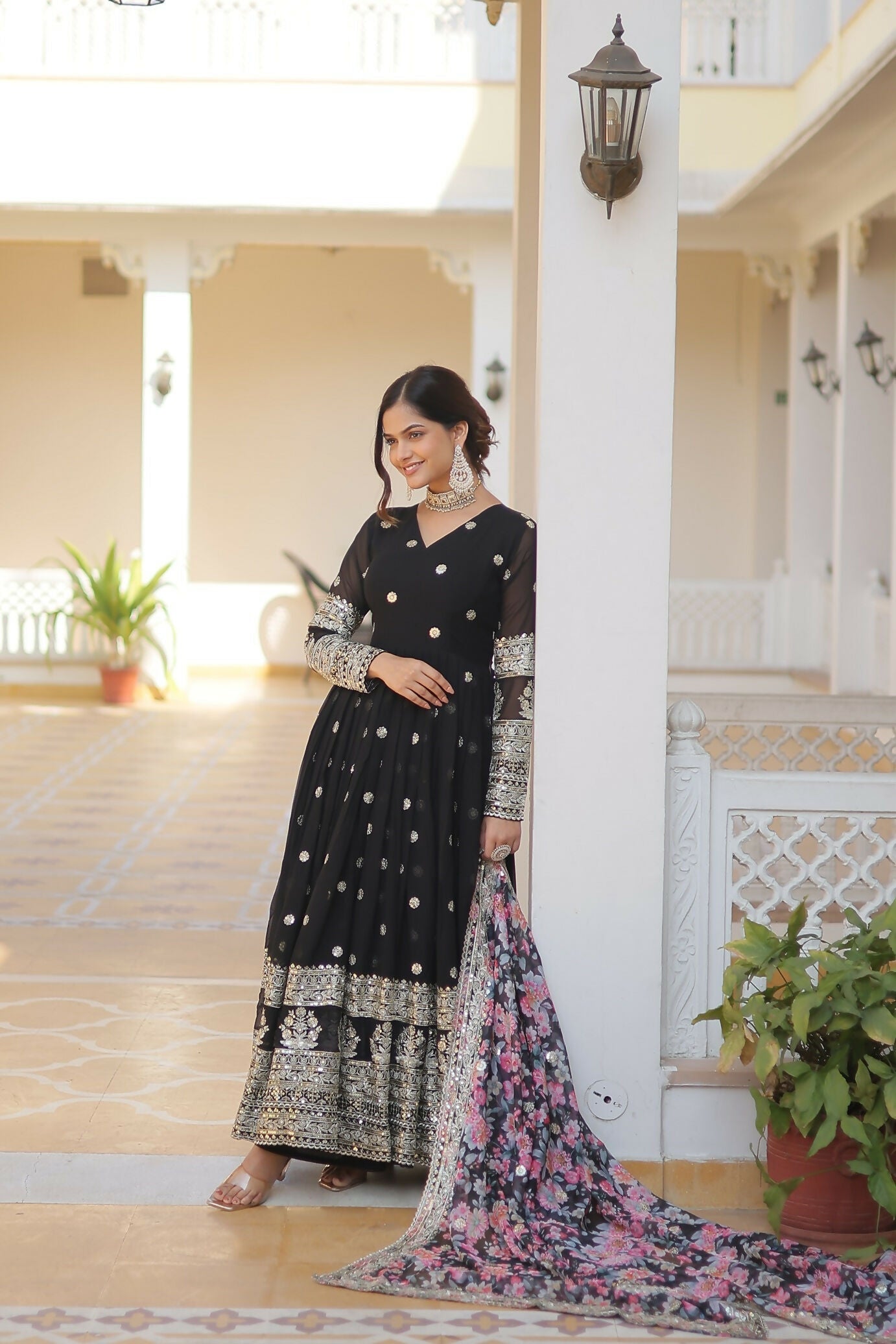 Joban Fashion Black Georgette Sequence Embroidery Work Kurta Set | Grocsy