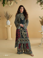 Aarshi Fashions Black Heavy Crepe Digital Print Palazzo Suits | Grocsy