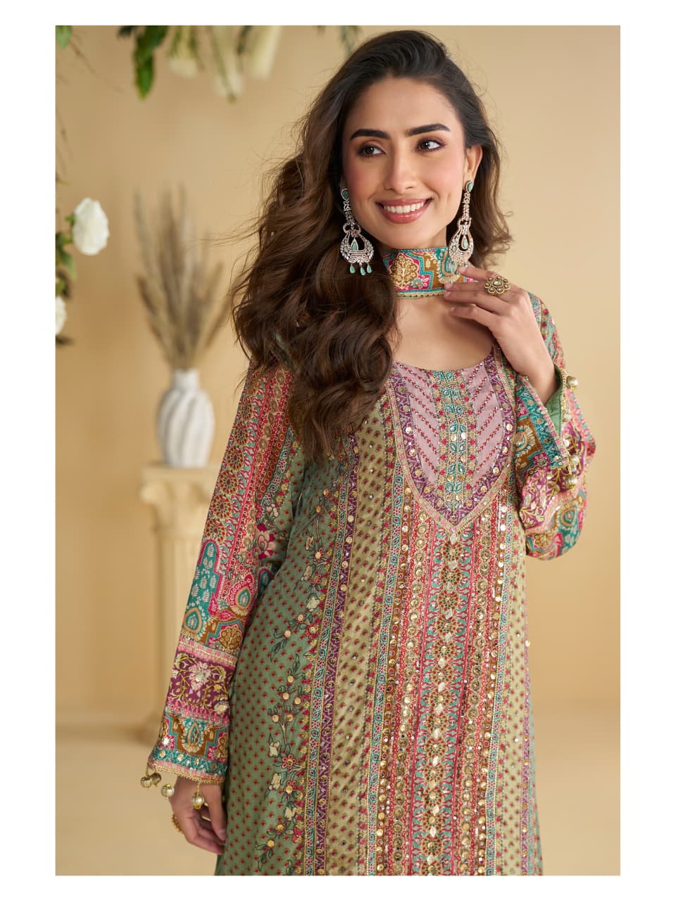 Aarshi Fashions Pink Heavy Crepe Digital Print Palazzo Suits | Grocsy
