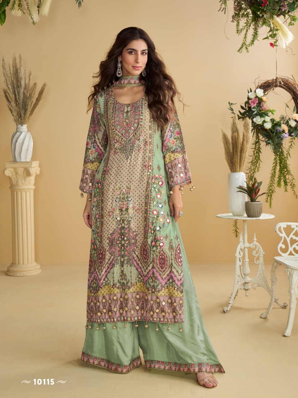 Aarshi Fashions Green Heavy Crepe Digital Print Palazzo Suits | Grocsy