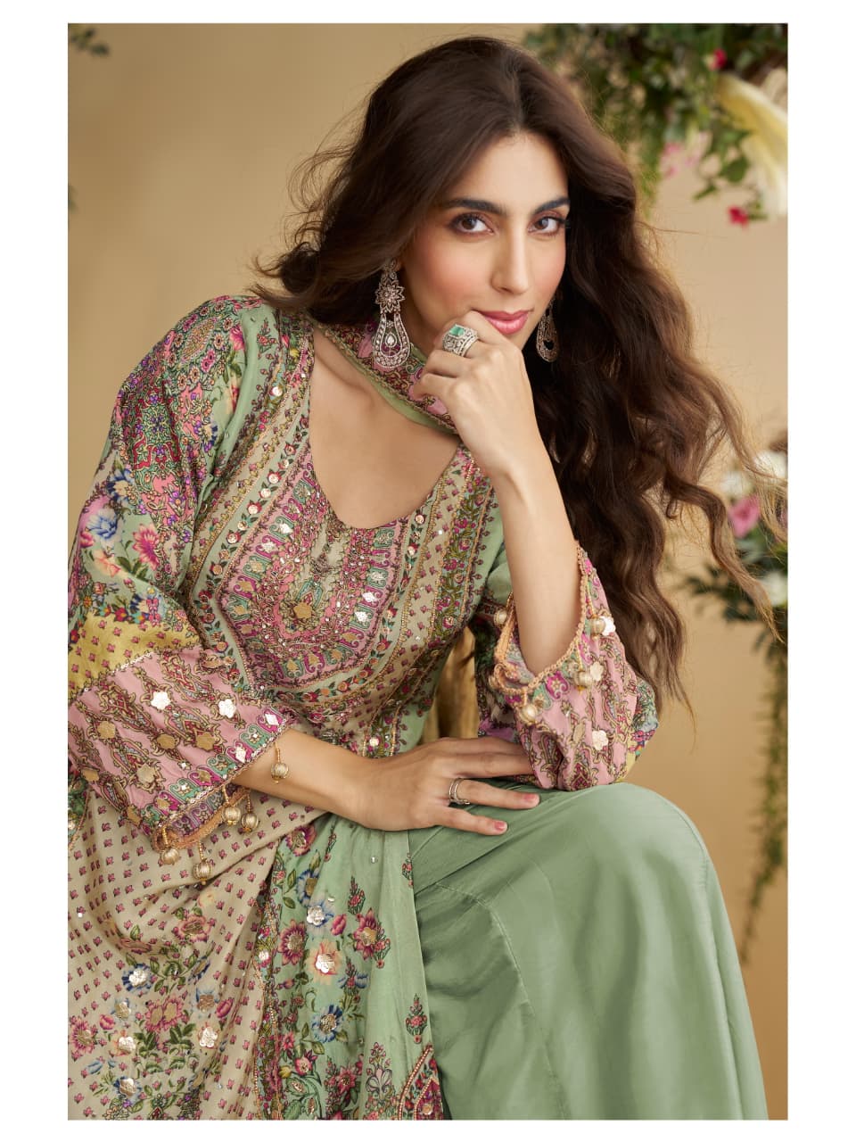 Aarshi Fashions Green Heavy Crepe Digital Print Palazzo Suits | Grocsy